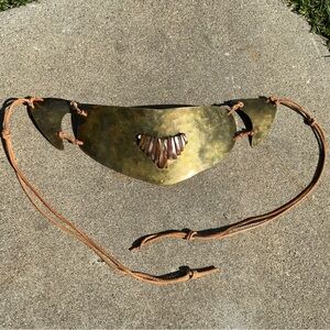 Vintage Belt Brutalist Statement Artisan Handmade Wide Panel Boho Metal Shell